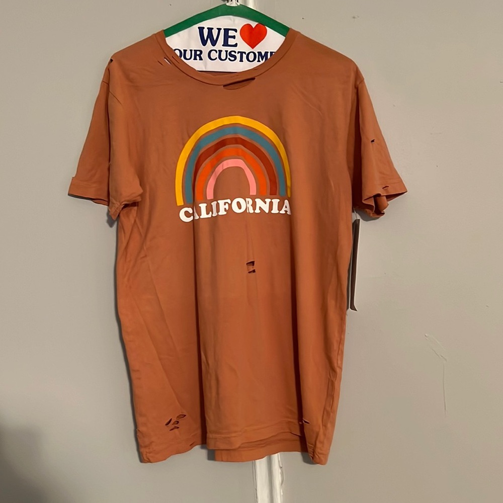 NWT California rainbow distressed cotton tee